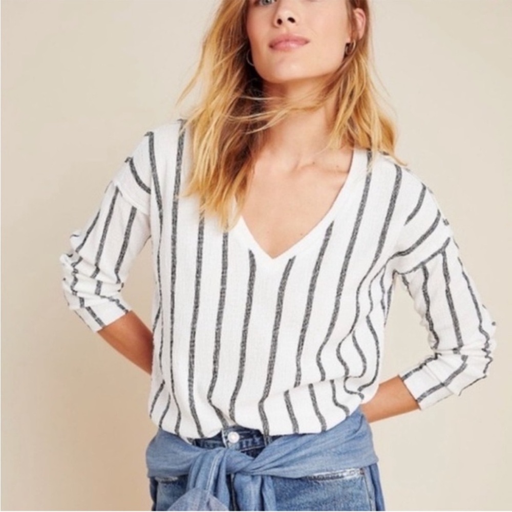 Anthropologie Willa Textured Striped V Neck Top